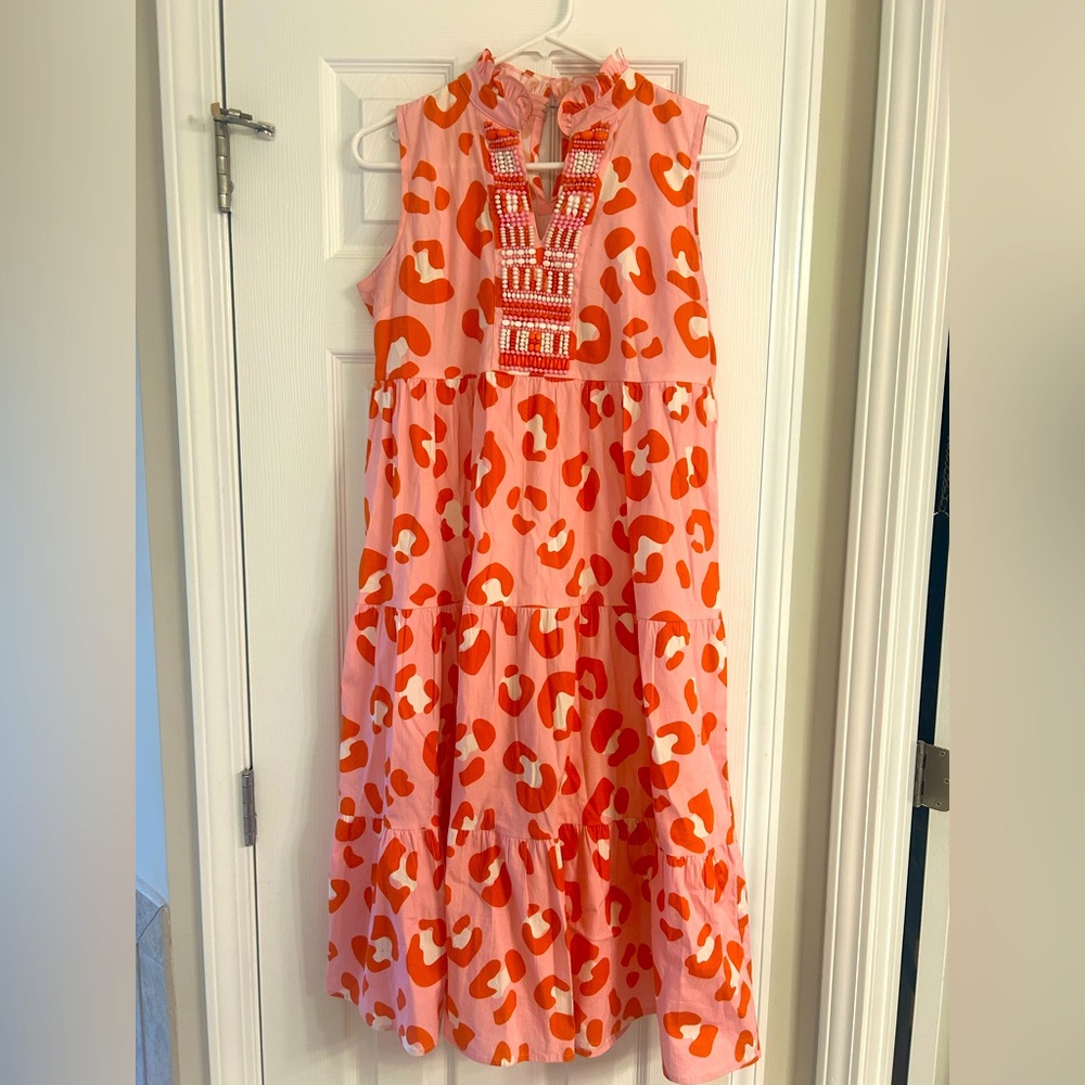 Pink Maxi Dress with Mock Neck and Flutter Sleeves